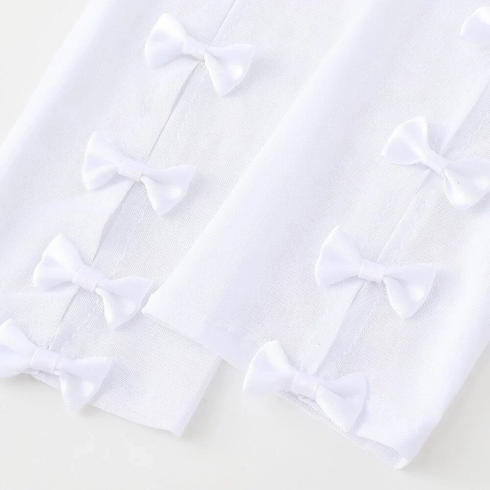 Women's Princess White Long Sleeves Gloves Bow Lace Mesh Tulle Party Prom